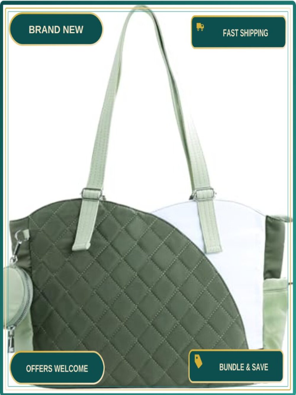 Puffer Tote Bag with Zipper Lightweight 11 Pocket Laptop Work Travel